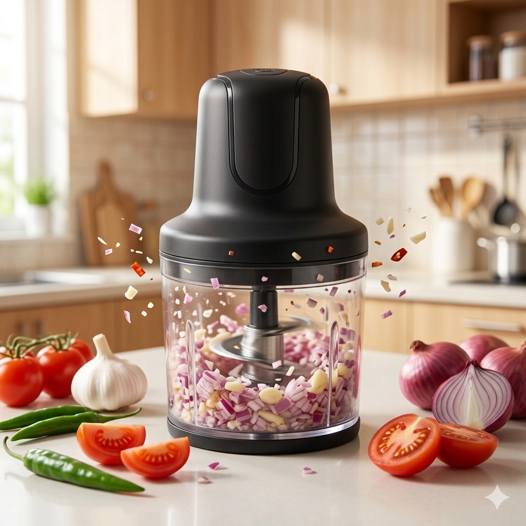 WDS Rechargeable Mini Electric Chopper – 250ml Vegetable, Onion & Garlic Cutter for Daily Kitchen Use (Black)